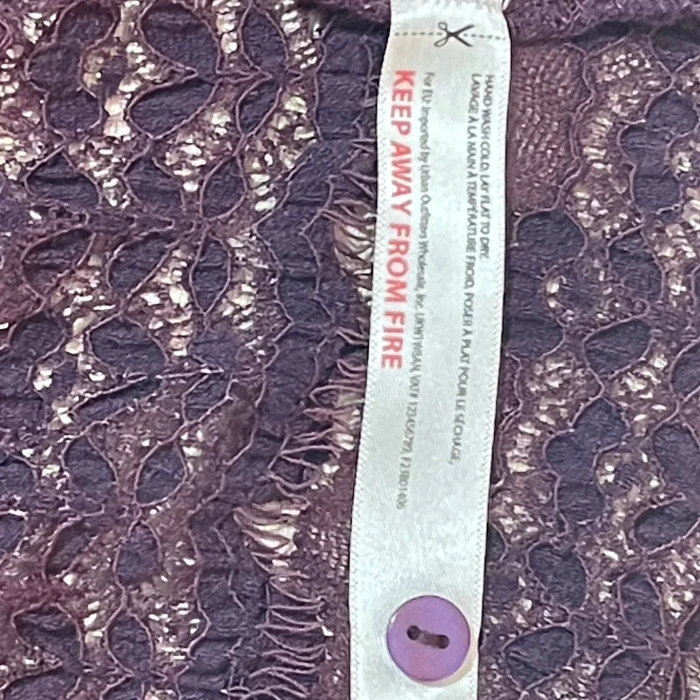 Free People FP One Lace Bodysuit Small Plum Open Back Mock Neck Long Sleeve Boho
